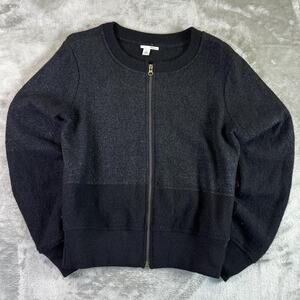 Halogen Merino Wool Full Zip Sweater Black Lightweight Cardigan Womens Medium